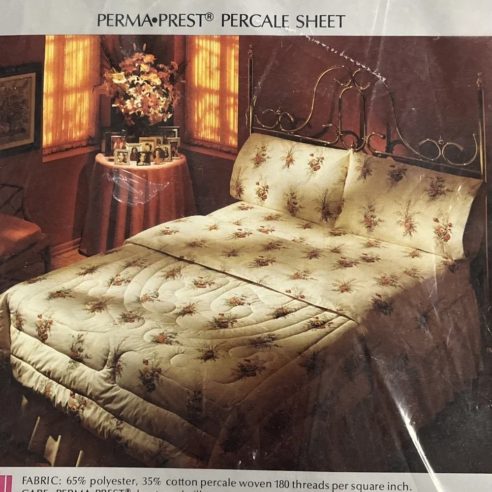 Vintage Sears Full Twin Flat Sheet Sheerwood Garden Percale Cottagecore NOS‎